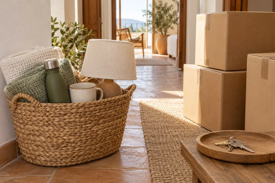Caja con objetos esenciales para el primer día de mudanza